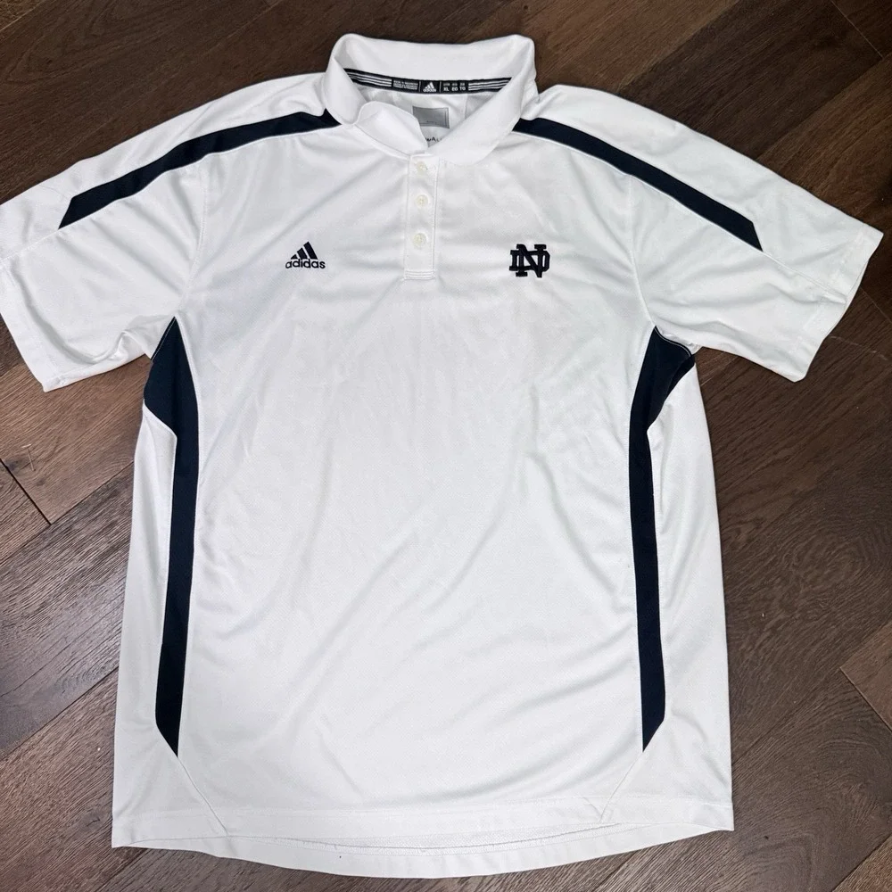 Adidas Notre Dame Fighting Irish Polo Shirt Men's XL White Navy ClimaLite